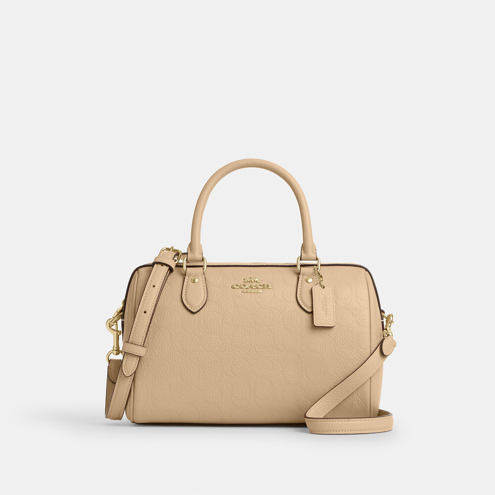Coach Beige Leather Satchel Tote with Gold Hardware